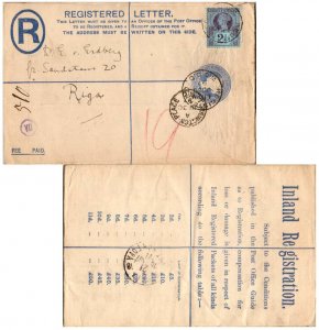 Great Britain 2 1/2d QV on 2d QV Registration Envelope 1897 Torington Place, ...