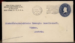 USA 1908 Postal Stationery Wall Street Vienna Austria Cover 88924