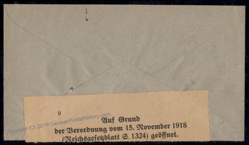 Germany 1920 Officially Opened Mullheim 9 Censor Tape Inflation Cover Zuri 72650