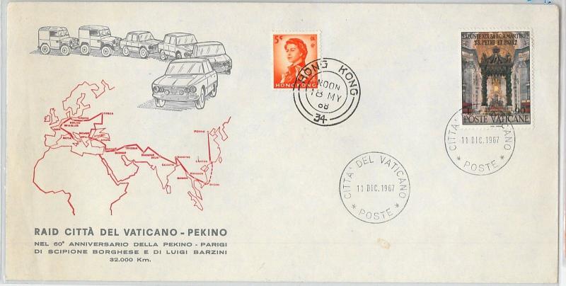 POSTAL HISTORY - SPECIAL COVER: Vatican- Beijing car RAID rally HONG KONG 1968