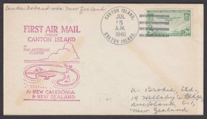 GILBERT & ELLICE IS US PO 1940 first flight cover Canton Is to NZ...........Q478