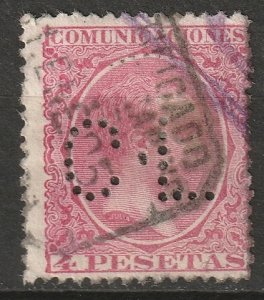 Spain 1889 Sc 269 used CL (Credit Lyonnais) perfin