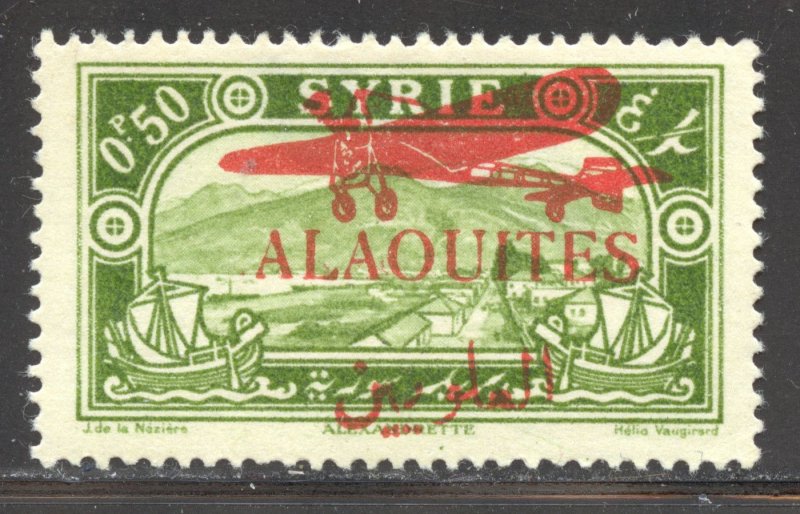 Alaouites Scott C17 Unused H - 1929 #27c Red Airplane Overprint - SCV $5.00