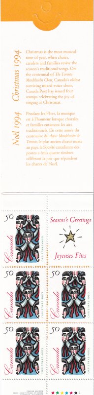 Canada 1994 Sc 1534a Un Bklt # 173 5 50c Christmas Art Stamp MNH