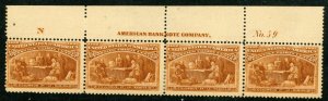 USA 1893 Columbian 30¢ Columbus Plate # Strip of 4 Scott # 239 Mint D78