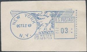 US meter label, 3¢, NYC, 1949