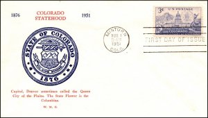 Scott 1001 - 3 Cents Colorado WM Grandy FDC Unaddressed Planty 1001-15