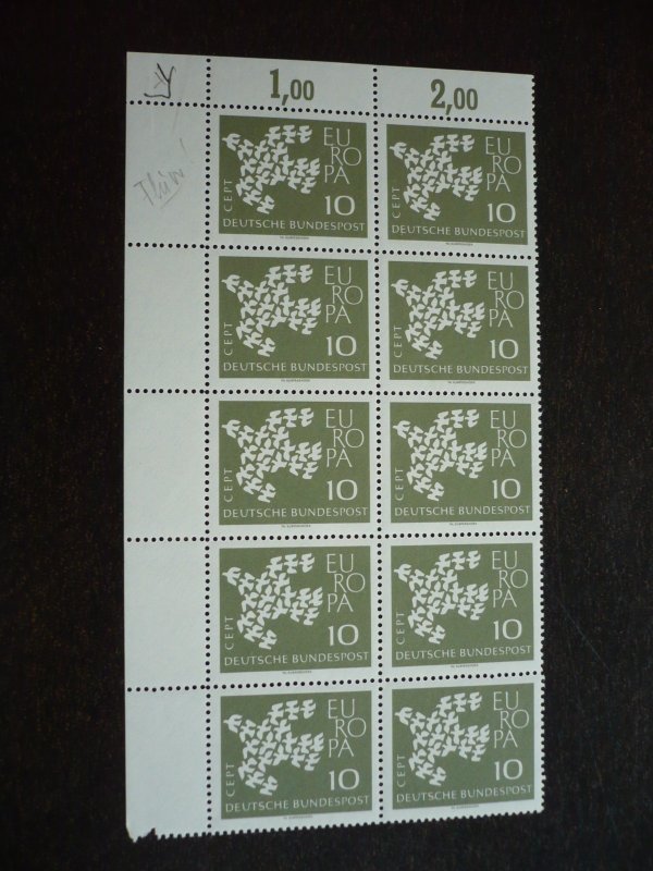 Europa 1961 - Germany - Corner Block of 10 Fluorescent Issue