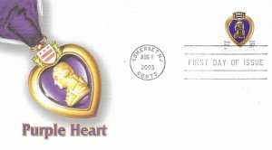 2003 FDC, #3784, 37c Purple Heart, 2 diff. cachets