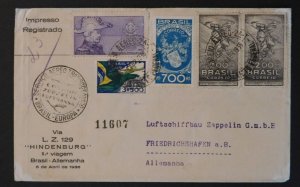 1936 Brazil Hindenburg Zeppelin FFC First Flight cover to Germany LZ 129