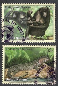 United Nations #775-776 33¢ Endangered Species (Lizard & Chimpanzee). Used.