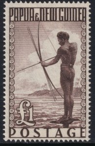 Sc# 136 Papua New Guinea 1952 £1 Native Spearing Fish issue MNH $65.00 Stk #1