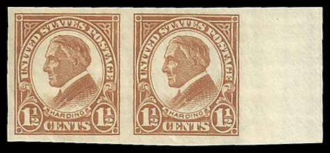 PCBstamps  US # 576 Pair 3c(2x1.5c)Warren G. Harding, Imperf. 1925, MNH, (1)