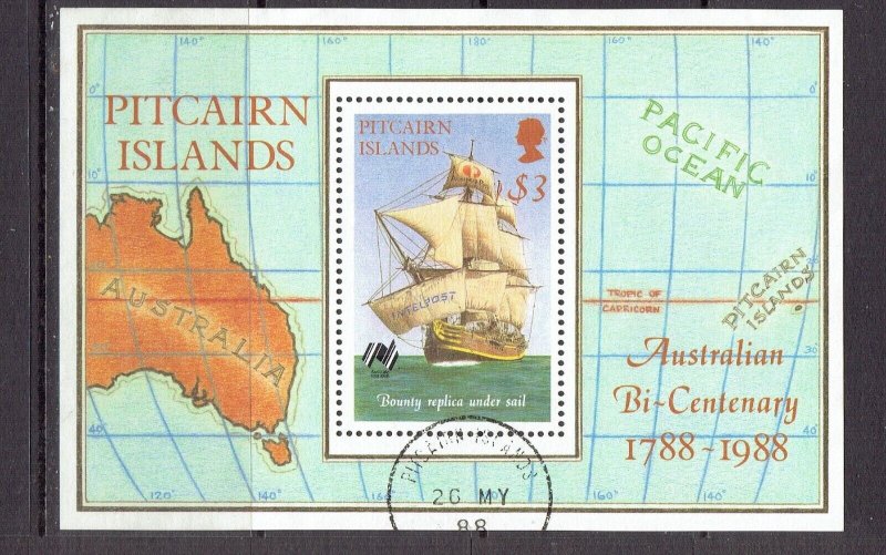 PITCAIRN ISLANDS - 1988 AUSTRALIA BICENTENNIAL SOUVENIR SHEET - SCOTT 297 - USED