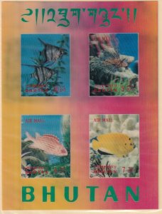 Sc# 100B 100Ef Bhutan 3D Tropical Fish 1969 S/S Souvenir Sheet MNH CV $18.00