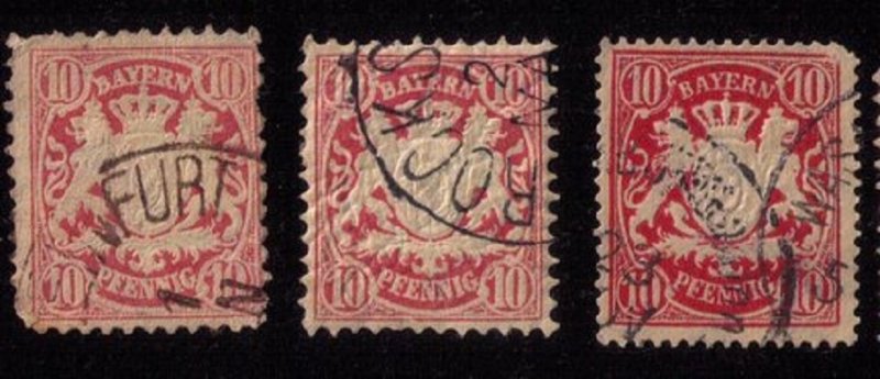 BAVARIA-Bayern-Scott #50 x 3 Each USED Early German States F-V