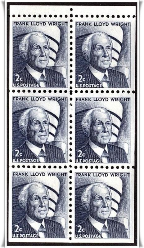 SC#1280c 2¢ Frank Lloyd Wright Booklet Pane (Dull Gum) MNH 