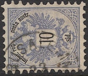 Austrian Offices in Turkey 1883 Sc 11 Used 10sld VF - GERUSALEM postmark/cancel