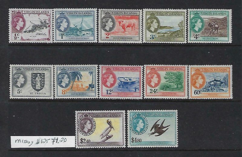 VIRGIN IS. SCOTT #115-124 (NO #125)126-127 1956 QEII PICTORIALS- MINT NH/TOP LH