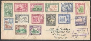 FIJI 1954 Registered cover ex Suva to NZ wiith GVI/QE values to 5/-.........J541