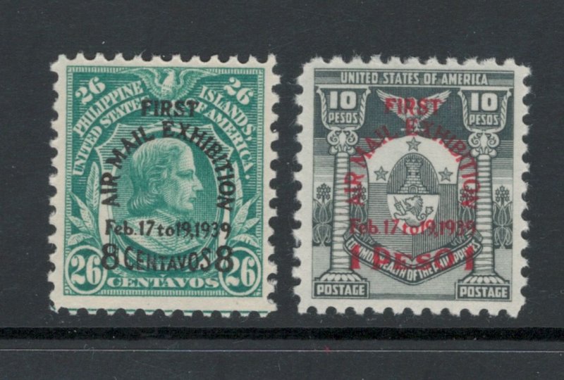 Philippines 1939 1st Air Mail Exhibition Surcharges Scott # C57 - C58 MH