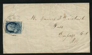 US Scott #20 on Cover, Freehold NJ July 23, 1858 CDS Cancel Circular Rate