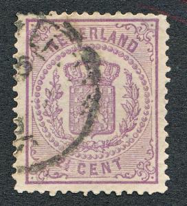 NETHERLANDS 22 USED, VF 2 1/2c VIOLET, COAT OF ARMS