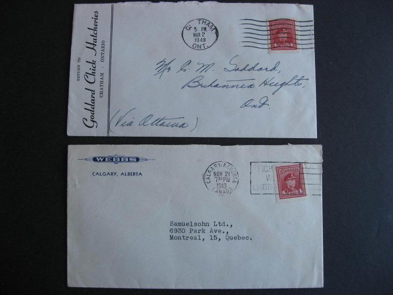 Canada 2 KGVI era 4c coil covers one with Sc 267 the other Sc 281 