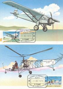 ST THOMAS & PRINCE Is. 1979 AIR SPACE SET FDC Used on Maxi Cards (6 Items)[D351]