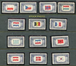 1943 #909-921 FLAGS WWII NAZI Overrun Nations COMPL SET(13) VF MNHOG