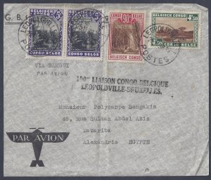 BELGIUM CONGO 1938 AIR MAIL LIAISON CONGO BEIGE LEOPOLDVILLE BRUXEILES TO ALEXAN