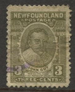 Newfoundland - Scott 89 - Pictorial Definitive - 1910 - Used - Single 3c Stamp