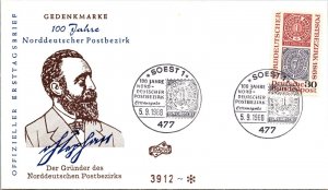 Germany 1968 FDC - 100 Years North German Postal District - F66439