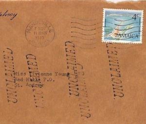 JAMAICA Mandeville Retour Cover Late Use *UNCLAIMED* Postmarks RADIO 1973 CB50