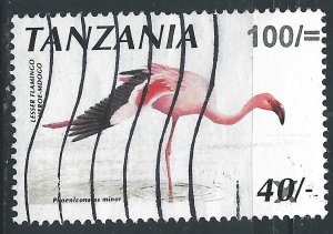 Tanzania #2157 100sh on 4sh Bird - Lesser Flamingo