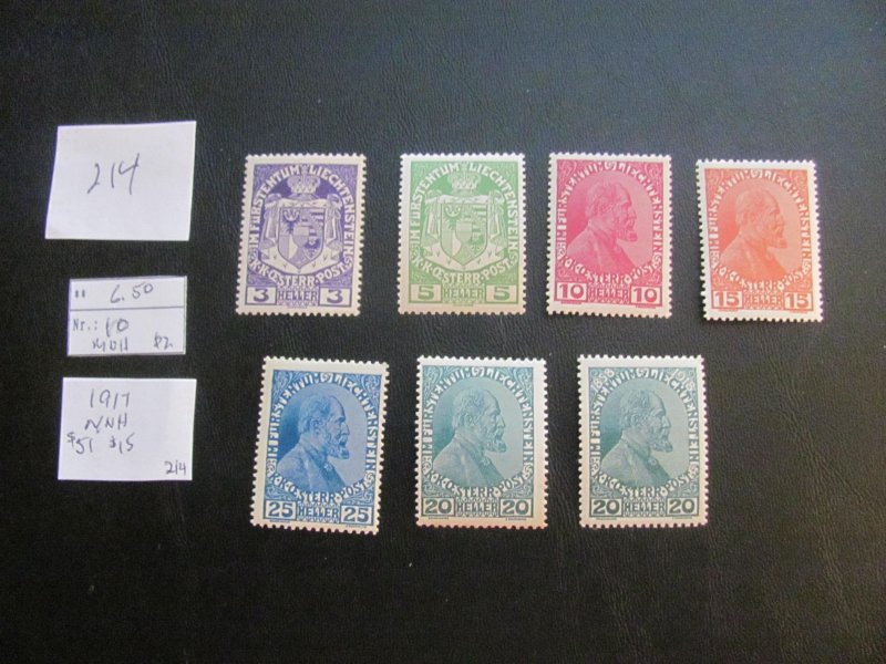 LIECHTENSTEIN 1915-18 MNH  SC 4--10 SET  VF/XF $56 (214) NEW COLLECTION