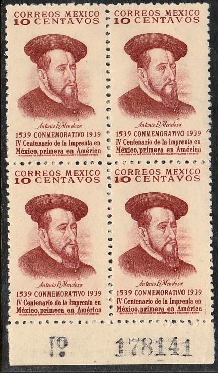 MEXICO 750, 10c 4th Centennial of Printing press Blk 4  UNUSED, H OG. VF.(243)