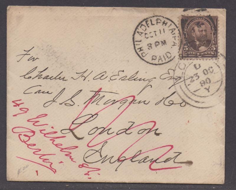 **US 19th Century Cover SC #223, Phildelphia, PA, 11/11/1990, Forwarded