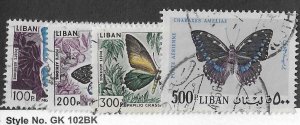 Lebanon Sc #C433-436 4 top values of butterfly set used VF