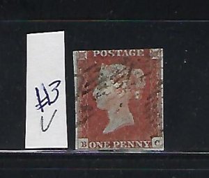 GREAT BRITAIN #3 1841 1P RED BROWN- IMPERFORATE-BLUISH PAPER-USED