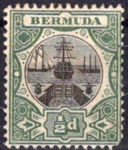 Bermuda 32 MH 2p gray green & black Ship in Dry Cock WMK 3 CV$24 ZAYIX 0324S0003