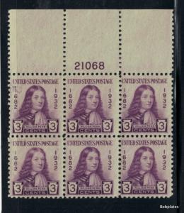 BOBPLATES US #724 Penn Full Top Plate Block 21068 F-VF NH SCV= $12 *