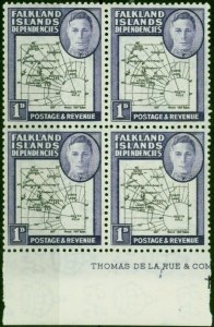 Falkland Is Dep 1946 1d Black & Violet SGG2a 'Gap in 80th Parallel' V.F MNH I...