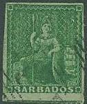 Barbados SC#5 Britannia, (1/2d), green, Imperf Used