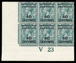 Morocco Agencies 1917 KGV 40c on 4d Control V23 Plate 2b block MNH. SG 196.