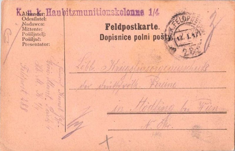 Austria Soldier's Free Mail 1915 K.u.K. Feldpost 288 Feldpostcard to Hodling,...