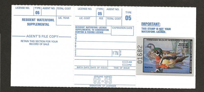 UNITED STATES SC# RW-TN16  4 PART CARD  VF/MNH