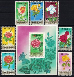 MONGOLIA 1988 - Roses / complete set +sheet MNH