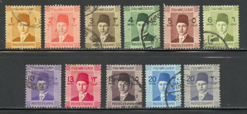 Egypt Scott 206-16 Used H - 1937-44 King Farouk Issue - SCV $2.95