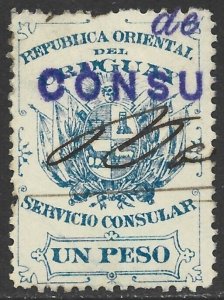 Uruguay 1894 Revenue Consulate $1 Blue Fine Used-